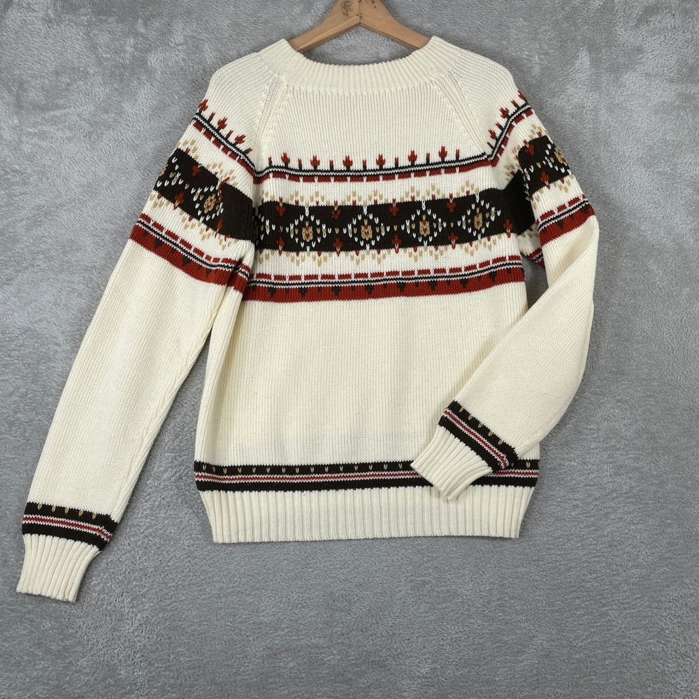Vintage JCPenney Fair Isle Sweater Womens Medium White Grandmacore Knit Pullover